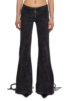 DARKER WAVS Bottoms|Pants*Lace Up Flare Denim Jeans