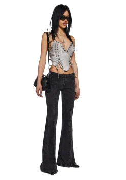 DARKER WAVS Bottoms|Pants*Lace Up Flare Denim Jeans