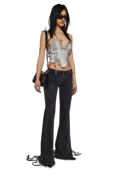 DARKER WAVS Bottoms|Pants*Lace Up Flare Denim Jeans