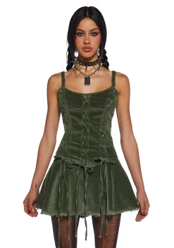 Current Mood Dresses|Mini Dresses*Little Miss Attitude Mini Dress - Green Corduroy