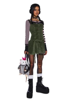 Current Mood Dresses|Mini Dresses*Little Miss Attitude Mini Dress - Green Corduroy