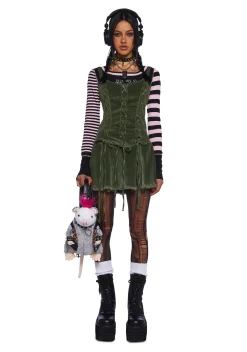 Current Mood Dresses|Mini Dresses*Little Miss Attitude Mini Dress - Green Corduroy