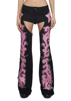 Sugar Thrillz Bottoms|Pants*Longing Heart Denim Chaps - Black