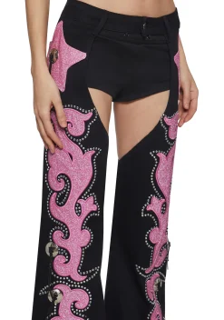 Sugar Thrillz Bottoms|Pants*Longing Heart Denim Chaps - Black