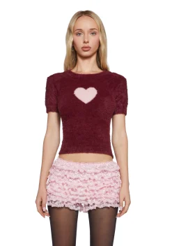 Sugar Thrillz Tops|Plus*Love Letters Heart Sweater - Red