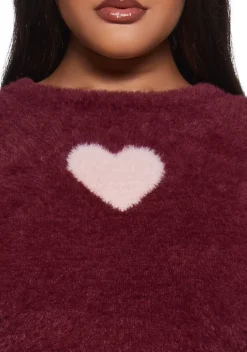Sugar Thrillz Tops|Plus*Love Letters Heart Sweater - Red