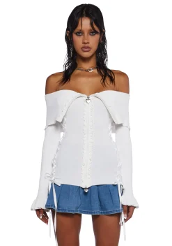 Sugar Thrillz Tops|Plus*Love’s A Game Knit Cardigan - White