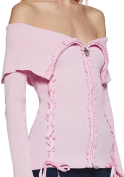 Sugar Thrillz Tops|Plus*Love’s A Game Knit Cardigan-Pink