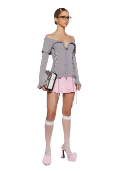 Sugar Thrillz Tops|Plus*Love’s A Game Knit Cardigan - Gray