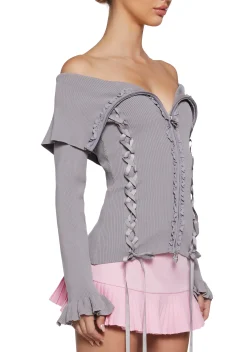 Sugar Thrillz Tops|Plus*Love’s A Game Knit Cardigan - Gray