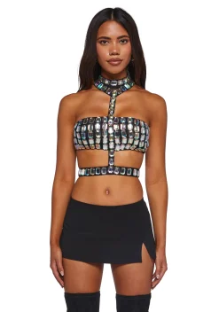 Club Exx Tops*Lust Sparks Rhinestone Harness Top