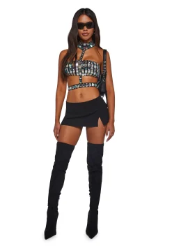 Club Exx Tops*Lust Sparks Rhinestone Harness Top