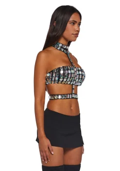 Club Exx Tops*Lust Sparks Rhinestone Harness Top