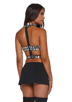 Club Exx Tops*Lust Sparks Rhinestone Harness Top