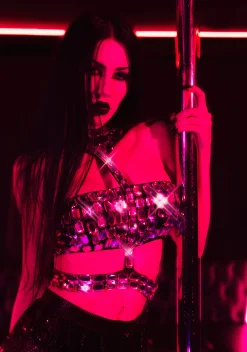 Club Exx Tops*Lust Sparks Rhinestone Harness Top