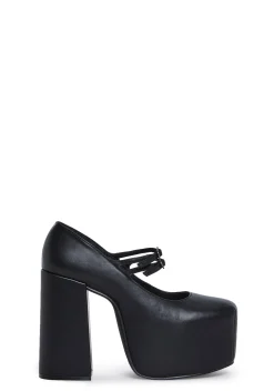 Trickz N' Treatz Platforms|Mary Janes*Macabre Meetup Platform Mary Janes - Black