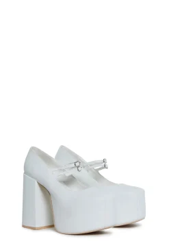Trickz N' Treatz Platforms|Mary Janes*Macabre Meetup Platform Mary Janes - White
