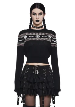 The Grave Girls Tops|Plus*Macabre Wishes Crop Sweater