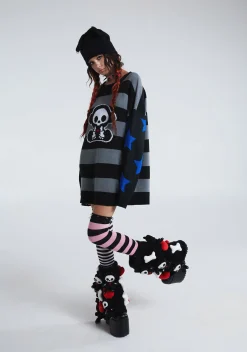 Dolls Kill x Skelanimals Tops*Marcy Striped Oversized Sweater