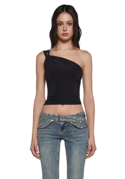 x_Blue Blush Tops*Meet Ups One Shoulder Top - Black