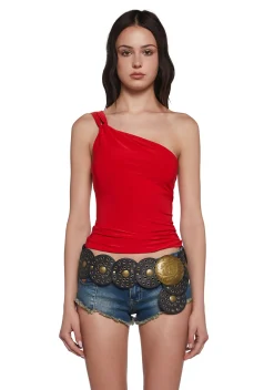 x_Blue Blush Tops*Meet Ups One Shoulder Top - Red