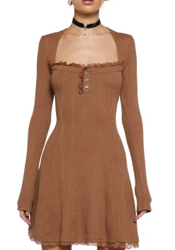 dELiA*s by Dolls Kill Dresses|Plus*Mid Century Date Thermal Dress - Brown