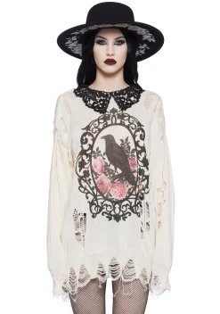 Widow Tops*Midnight Dreary Distressed Sweater