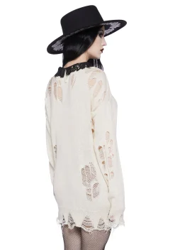 Widow Tops*Midnight Dreary Distressed Sweater