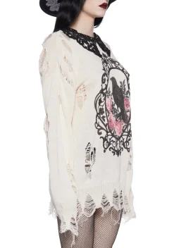Widow Tops*Midnight Dreary Distressed Sweater