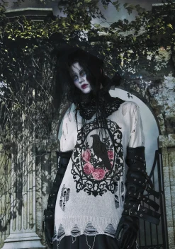 Widow Tops*Midnight Dreary Distressed Sweater