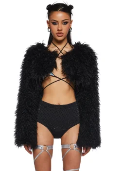 Club Exx Outerwear|Plus*Midnight Hype Faux Fur Shrug - Black
