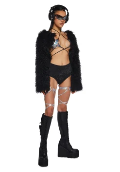 Club Exx Outerwear|Plus*Midnight Hype Faux Fur Shrug - Black