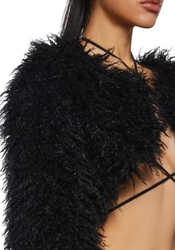 Club Exx Outerwear|Plus*Midnight Hype Faux Fur Shrug - Black