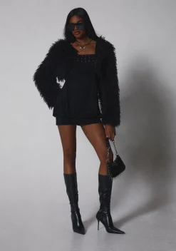 Club Exx Outerwear|Plus*Midnight Hype Faux Fur Shrug - Black