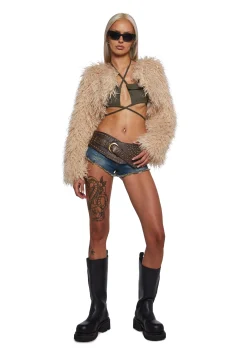 Club Exx Outerwear|Plus*Midnight Hype Faux Fur Shrug - Beige
