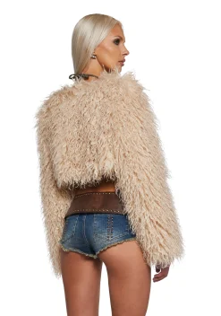 Club Exx Outerwear|Plus*Midnight Hype Faux Fur Shrug - Beige