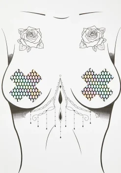 Neva Nude Beauty*Mirrored Holographic Cross Pasties