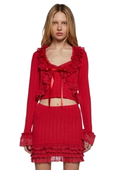 Sugar Thrillz Tops*Mistletoe Moves Cardigan Set- Red