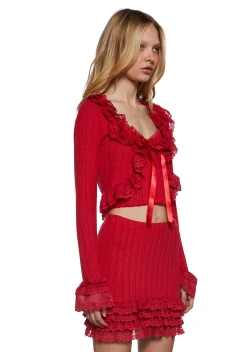 Sugar Thrillz Tops*Mistletoe Moves Cardigan Set- Red