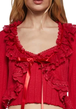 Sugar Thrillz Tops*Mistletoe Moves Cardigan Set- Red