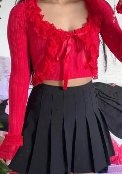 Sugar Thrillz Tops*Mistletoe Moves Cardigan Set- Red