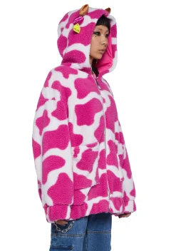 dELiA*s by Dolls Kill Outerwear|Plus*Moo-Tastic Mingle Hooded Sherpa Jacket