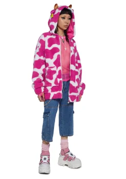dELiA*s by Dolls Kill Outerwear|Plus*Moo-Tastic Mingle Hooded Sherpa Jacket