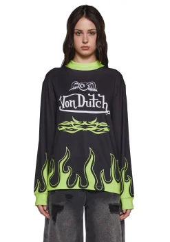 Dolls Kill x Von Dutch Tops*Motocross Long Sleeve Tee - Green