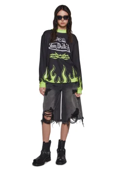 Dolls Kill x Von Dutch Tops*Motocross Long Sleeve Tee - Green