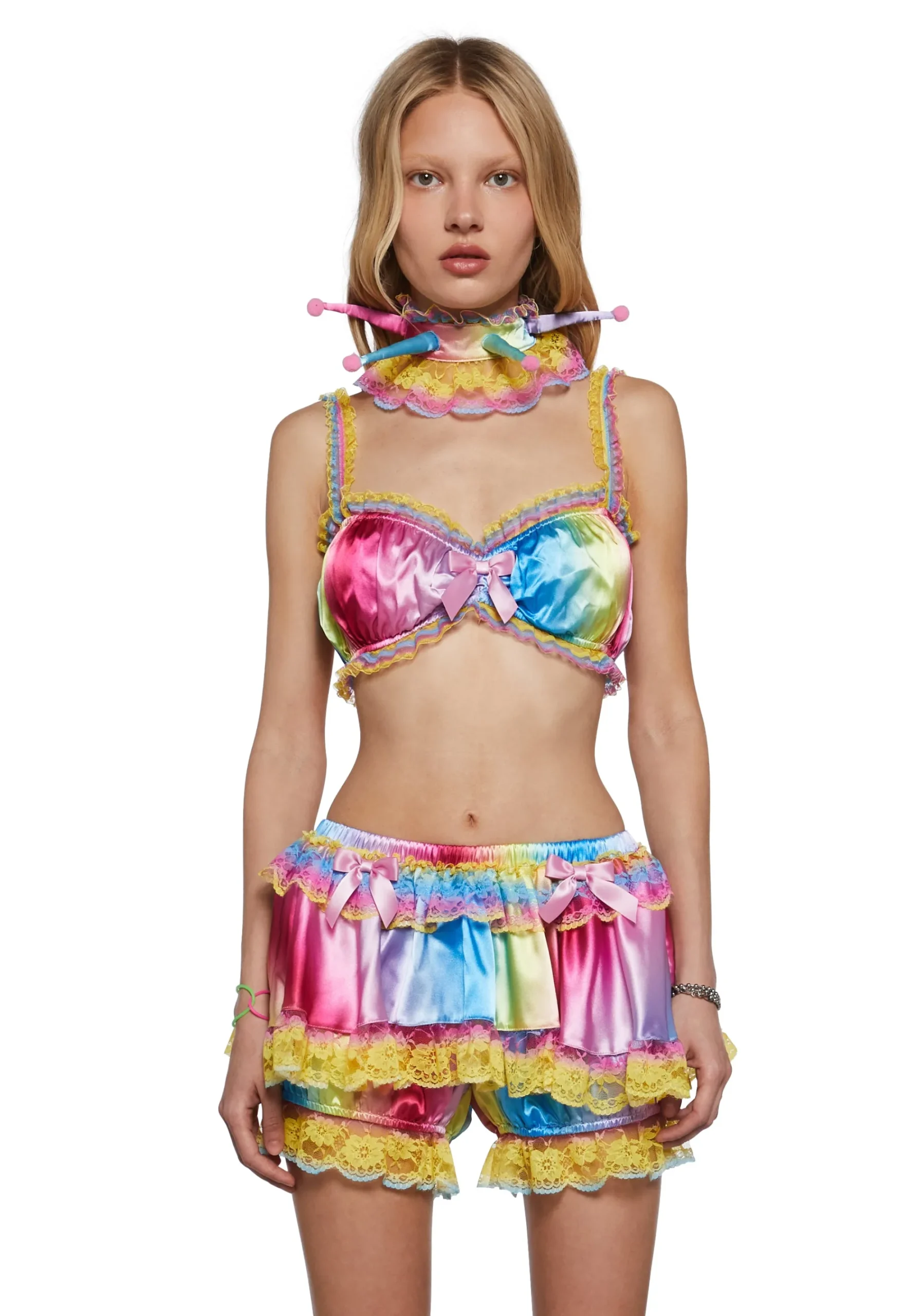 Club Exx Tops|Plus*Multicolor Trickery Crop Top And Collar Set