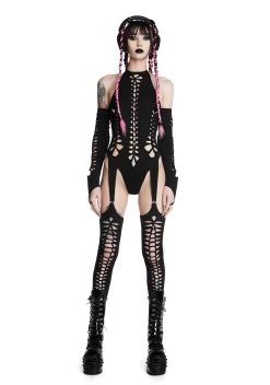 Widow Tops*My Own Worst Enemy Shredded Bodysuit