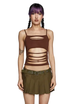 Current Mood Tops*Never Conform Slashed Tank - Brown