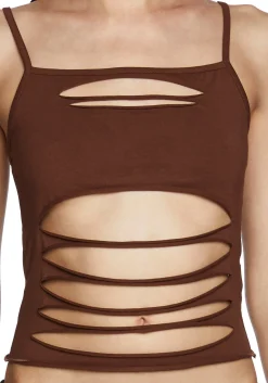 Current Mood Tops*Never Conform Slashed Tank - Brown