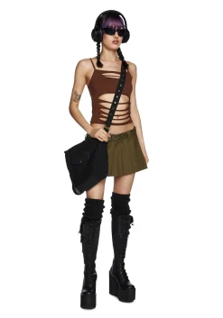 Current Mood Tops*Never Conform Slashed Tank - Brown